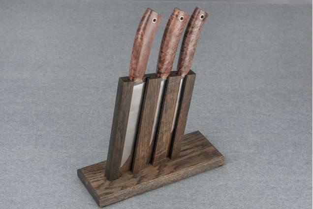 Набор ножей для кухни №7 (S390, стабилизированная карельская береза)