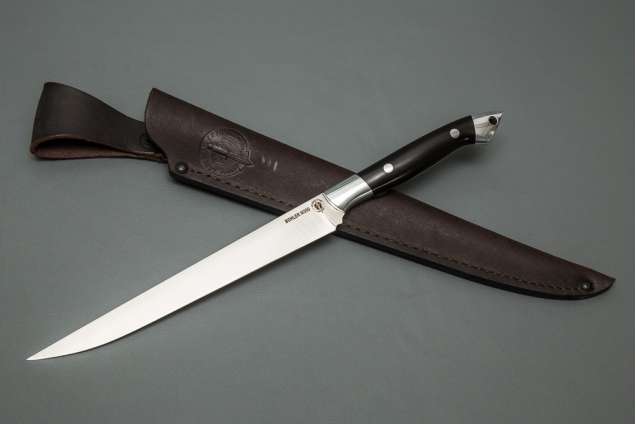 Нож "Филейный №3", сталь BOHLER M390, цельнометаллический, накладки дюраль, граб