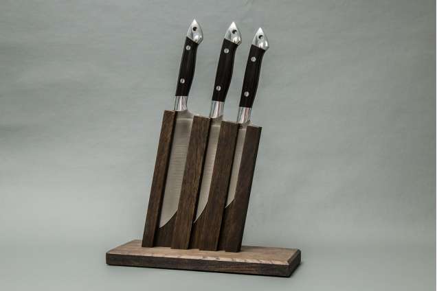 Набор ножей для кухни №11 (Bohler М390, дюраль, граб, цельнометаллические) + подставка под ножи в подарок