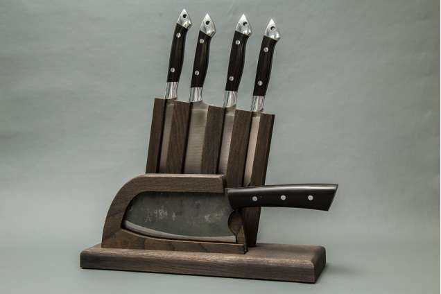 Набор ножей для кухни №10 (BOHLER M390, граб, цельнометаллические) + подставка под ножи в подарок