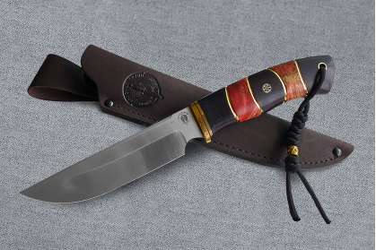 Нож "Походный" ( S390, стабилизированная карельская береза, граб, мозаичный пин)