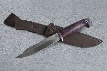 Нож "Рыбак", сталь S390, рукоять стабилизированная карельская береза