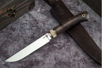 Нож Шеф-повар-1, клинок из стали  Bohler S390, рукоять стабилизированная карельская береза, вставка стабилизированный бивень мамонта 