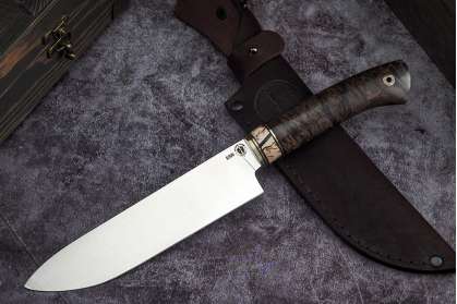 Нож Шеф-повар-3, клинок из стали Bohler S390, рукоять стабилизированная карельская береза, вставка стабилизированный бивень мамонта