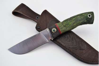 Нож "Бобр" (BOHLER M390, титан, стабилизированная карельская береза, граб, резная рукоять, клык мамонта)