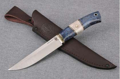 Нож "Финский-2", сталь М390, рукоять стабилизированная карельская береза, рог, мозаичный пин