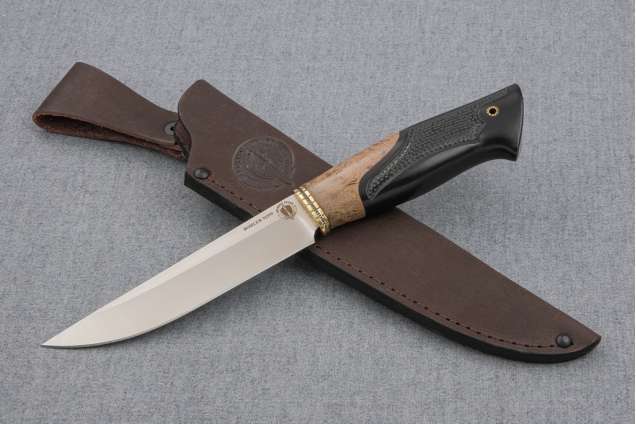 Нож "Финский-2", сталь М390, рукоять стабилизированная карельская береза, граб, резной