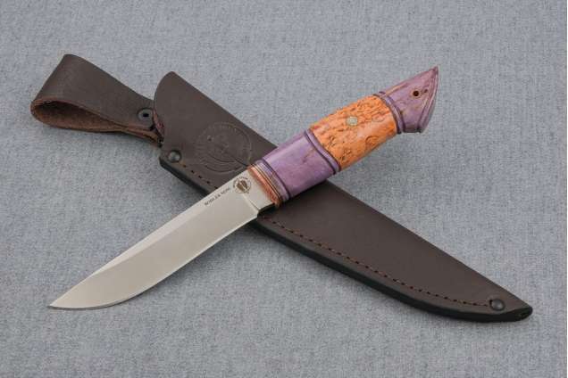 Нож "Финский", сталь М390, рукоять стабилизированная карельская береза, мозаичный пин, резьба