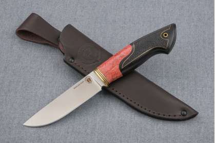 Нож "Лиса-2", сталь М390, рукоять стабилизированная карельская береза, граб, инкрустация, резьба