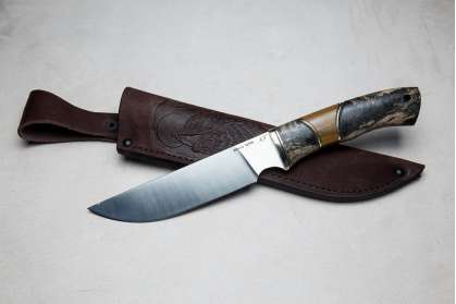 Нож Рысь, сталь М390, рукоять стабилизированная карельская береза, текстолит