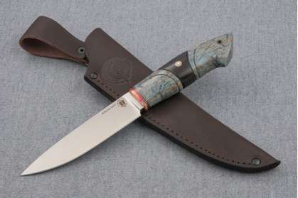 Нож "Рысь-2" ( М390, стабилизированная карельская береза, граб, резьба, мозаичный пин)