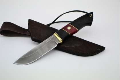 Нож "Лиса" (Алмазная сталь ХВ-5, граб резной, стабилизированная карельская береза, художественный пин)