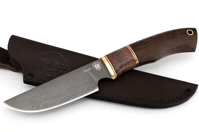 Нож Бизон, сталь булат, стабилизированная карельская береза, венге
