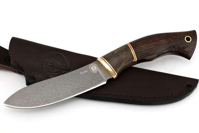 Нож Лань, сталь булат, премиум, рукоять венге, вставка из стабилизированной карельской березы и латунь