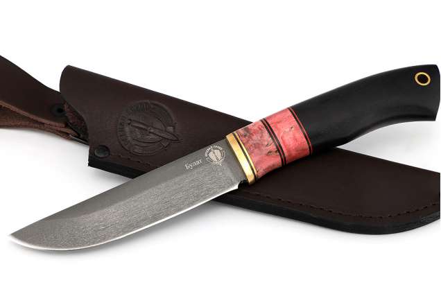 Нож Лиса - 2, сталь булат, рукоять стабилизированная карельская береза, граб