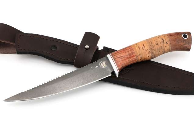Нож Рыбак-3, сталь булат, рукоять бубинга, береста