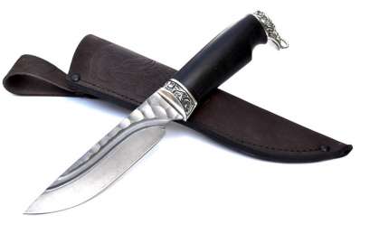 Нож "Рысь" (Булат, художественное литье мельхиор, граб, долы, под камень)
