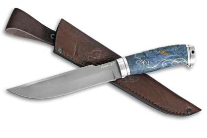 Нож "Таежный" (Булат, дюраль, стабилизированная карельская береза, резьба, инкрустация)