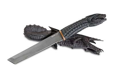Нож Танто, сталь булат, рукоять черный граб, резной "Дракон"