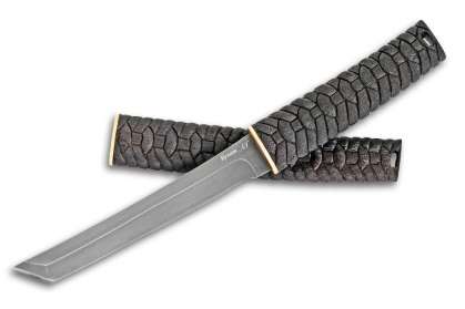 Нож Танто-2, сталь булат, граб резной, с деревянными ножнами 