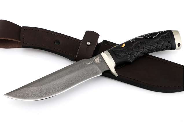 Нож Таежный-2, сталь булат, художественное литье мельхиор, рукоять граб, резной, инкрустация