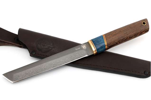 Нож Танто, сталь булат, рукоять стабилизированная карельская береза, венге