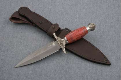 Нож Гладиатор-2, сталь булат, стабилизированная карельская береза, мельхиор