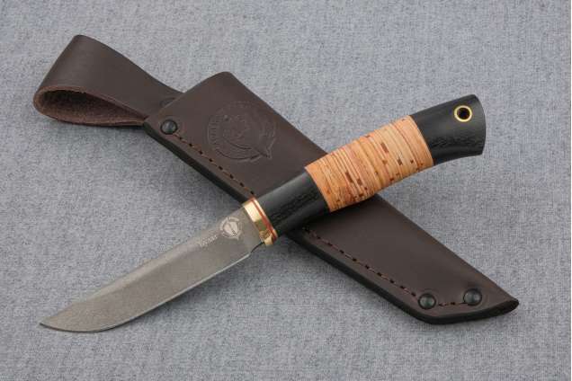 Нож Грибник-3, сталь булат, рукоять береста, граб