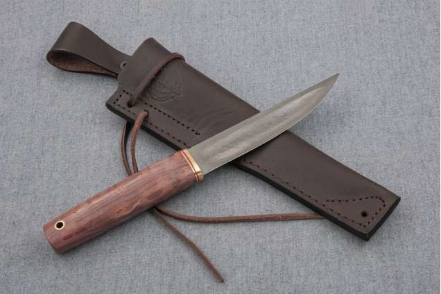 Нож Якутский-3, сталь булат, рукоять стабилизированная карельская береза, латунь