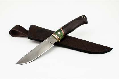 Нож "Рысь" (Булат, стабилизированная карельская береза, венге, резная рукоять, мозаичный пин)