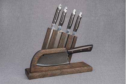 Набор ножей для кухни №2 (Тигельный булат, граб, цельнометаллические) + подставка под ножи в подарок