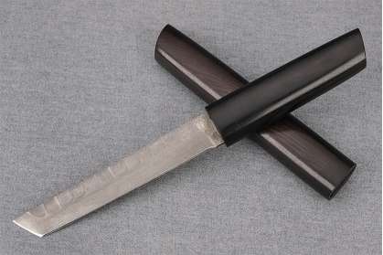 Нож Танто, булатная сталь, черный граб, художественное оформление под камень