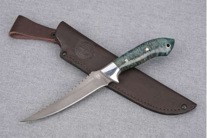 Нож "Рыбак-2" (Тигельный булат, цельнометаллический, стабилизированная карельская береза)