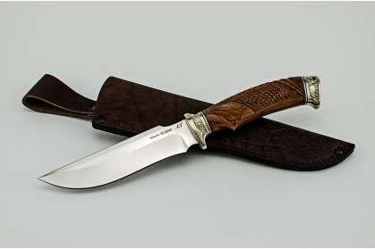Нож Таежный-2, сталь ELMAX, художественное литье мельхиор, бубинга, резная рукоять