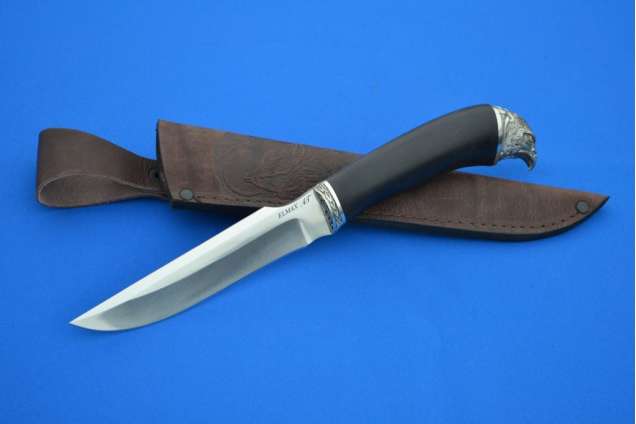 Нож "Охотник", сталь ELMAX, рукоять художественное литье мельхиор, граб
