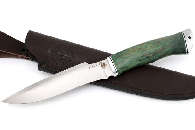 Нож "Охотник", сталь ELMAX, рукоять дюраль, стабилизированная карельская, береза