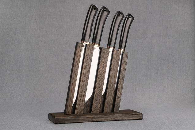 Набор ножей для кухни №5 (Х12МФ, граб) + подставка под ножи в подарок