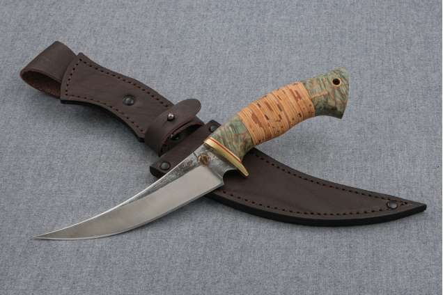 Нож "Восточный"  (Х12МФ, стабилизированная карельская береза, береста)