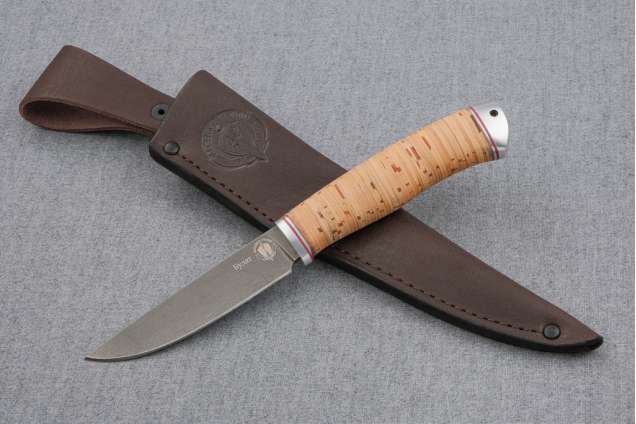 Нож Грибник-2, сталь булат, рукоять береста, дюраль