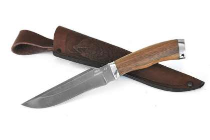 Нож "Охотник" (Алмазная сталь ХВ-5, литье мельхиор, орех)