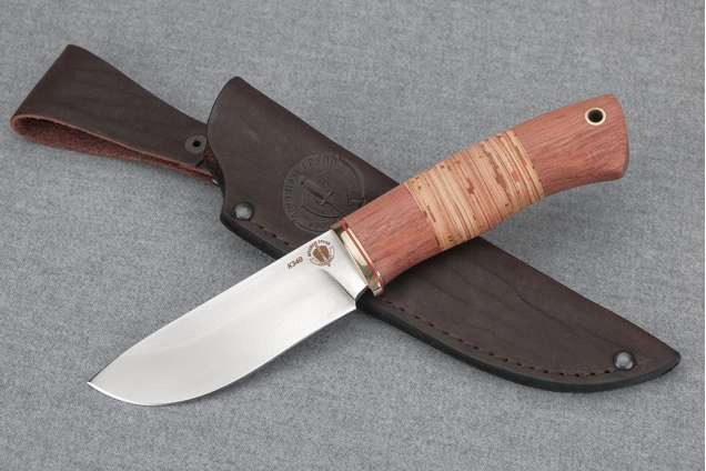 Нож "Бобр", сталь Bohler К340, рукоять бубинга, береста
