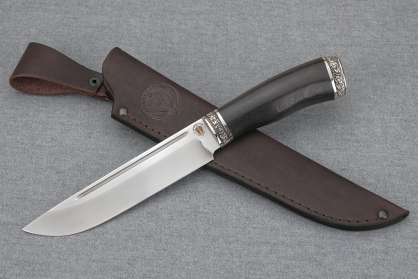 Нож "Турист", сталь Bohler К340, художественное литье мельхиор, рукоять граб