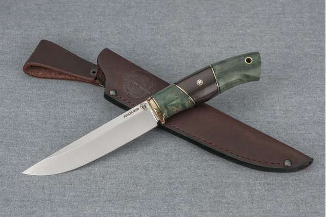 Нож Финский-2, сталь М398, стабилизированная карельская береза, граб, мозаичный пин