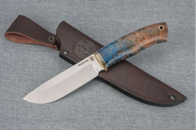 Нож "Лиса", сталь BOHLER M398, рукоять стабилизированный кап клена