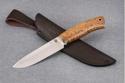 Нож Арсенал, клинок из стали Bohler S390, рукоять стабилизированная карельская береза, янтарная
