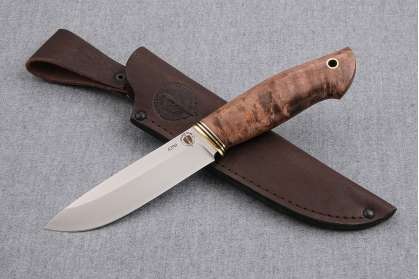 Нож Арсенал, клинок из стали Bohler S390, рукоять стабилизированная карельская береза, коричневая