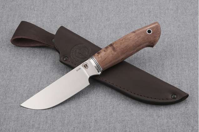 Нож "Бизон", сталь S390, рукоять стабилизированная карельская береза