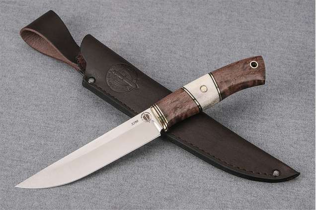 Нож "Финский-2", сталь S390, рукоять стабилизированная карельская береза, рог, мозаичный пин