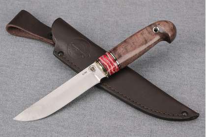Нож "Финский" (S390, стабилизированный зуб мамонта, стабилизированная карельская береза, кобра)