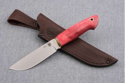Нож "Лиса", сталь S390, рукоять стабилизированная карельская береза красная